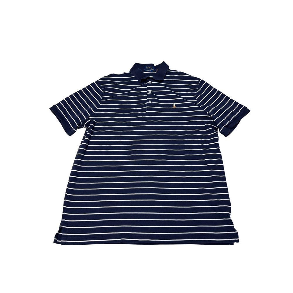 Polo Ralph Lauren Mens Classic Fit Striped SoftTouch Polo Shirt Navy White Large